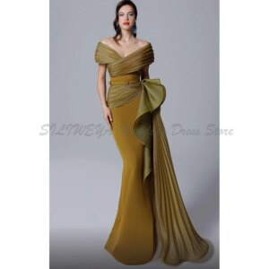 Elegant Green Evening Dress Off The Shoulder Ruffle Party Prom Dress High Quality Floor Length Banquet Special Occasion Classic