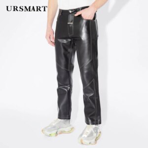 High quality brown genuine leather men’s leather pants British fashion spring and autumn custom sheepskin pants for men