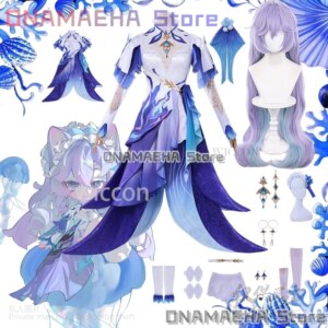 Wuthering Waves Cantarella Cosplay Jellyfish Irregular Dress Blue Purple Lolita Headwear Furry Wigs Jirai Kei Girls Disguise