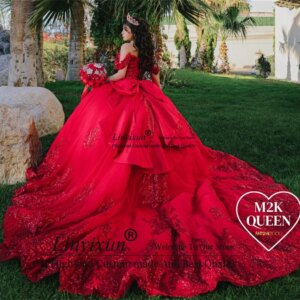 Mexican Red Quinceanera Dress Ball Gown Shiny Lace Applique Beading Bow Tiered Corset Sweet 16 Vestido De 15 Anos Customized