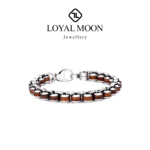 Loyal Moon Tungsten Carbide Fashion Bracelets For Men Links Chain Bracelets Inlay Natrual Wood Length 18.5/19.5/20.5cm