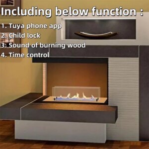 tuya wifi bioethanol kamin ethanol burner rectangular stainless steel electric fireplace with heater