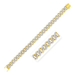 14k Two Tone Gold 8 1 2 inch Curb Chain Bracelet with White Pave