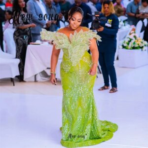 2025 New Arrival Green Prom Dress Dubai Wedding Party Gowns 3D Lace Leaf vestidos de madrinhas de casamento longo Customized