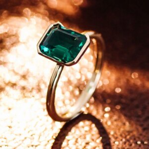 Provence solitaire Ring Emerald cut greener Lab Grown Gemstones 10KSolid Gold Ring Luxury Wedding Band Personalized Custom