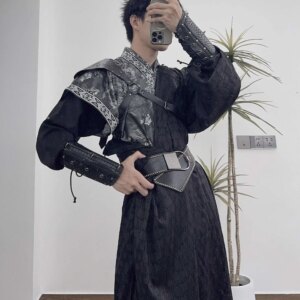 Tang System Retro Round Neck Robe Half Arm Airplane Sleeves Hanfu Men Women Cos Cosplay Wristband Cummerbund Chinese Clothing