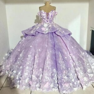 Customized Light Purple Luxury Lilac Quinceanera Dresses Beading 3D Flowers Vestidos De 15 Anos Birthday Party Prom Corset