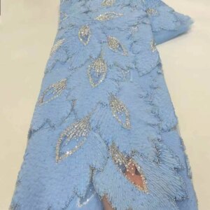 Luxury African Beaded Mesh Lace Fabric 2025 High Quality French Nigerian Sequin Tulle Fabric Wedding Party Dress Sewn 5 Yards