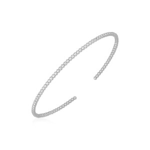 14k White Gold High Polish Bead Cuff Bangle 2mm