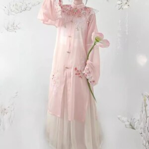 Women’s Han Chinese Clothing Ming Yun Shoulder Heavy Stand Collar Long Shirt Embroidery Breathable Super Spring and Summer Suit