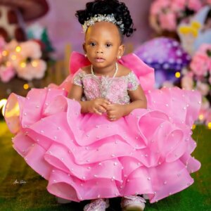 Crystal Pink Girls Birthday Party Dresses Customized Flower Girl’s Dresses for Wedding Luxury Beading Princess Pageant Gowns