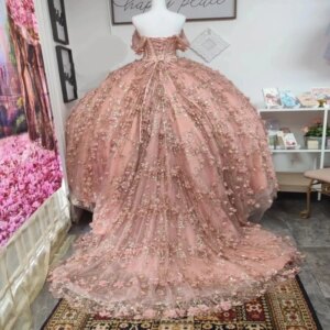 Pink Shiny Off Shoulder Quinceanera Dresses for Teens Vestidos De 15 Años Quinceañeras Ball Gown Tulle 3D Appliques Beads Sweet