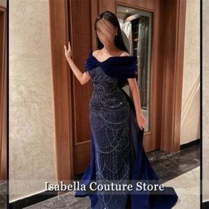 Shining Navy Blue Dubai Evening Dresses 2025 Beading Wedding Party Gown For Special Occasions Vestidos Prom Customized