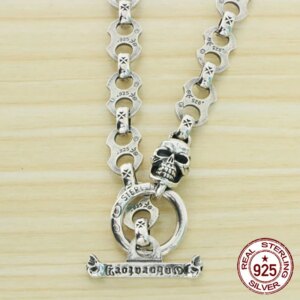 S925 Sterling Silver Necklace Skull Head Simple Hip Hop Personalized Fashion Accessories Chain Jewelry