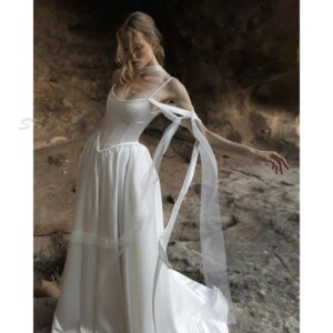 Simple Wedding Dress Women Floor Length A Line Spaghetti Strap White High Quality Wrinkle Custome Set Special Event Female Gowns