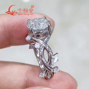 9mm 3ct round shape half Flower garland Twining branches ring D vvs white moissanite S925 Sterling Silver Jewelry Ladies
