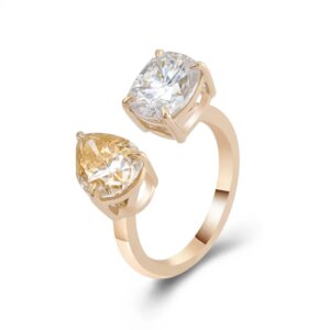 Provence 10K/14K/18K Moissanite Toi Et Moi Rings for Women Champagne Gold Pear Cut 2.5 CT Promise Rings Women’s Statement Ring