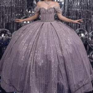 Lilac Quinceanera Dresses Off Shoulder Ball Gown Sweet 16 Dress Sequin Beading Crystal Tull Birthday Party Vestidos 15 De Anos