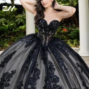 Glitter Floral Quinceanera Dresses Strapless Illusion Customized Sweet 15 16 Dress Formal Evening Party Gown