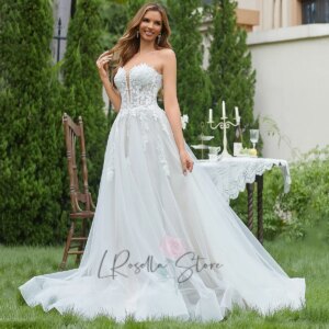 Customized Leaf Lace Applique Sweetheart A-line Wedding Dresses for Women 2024 Shiny Bridal Gown Lace-up Wedding Dress for Women