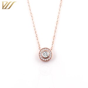Provence 0.28ct T.W. Round Cut Moissanite Diamond Solid 14K Rose Gold Round Pendant with GRA Certified Trendy Jewelry With Chain