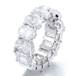 Provence 10K/14K/18K Moissanite Full Eternity Rings for Women Emerald Cut D Color Women’s Wedding Band Oval Cut Promise Rings