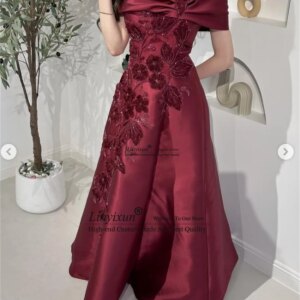 Sparkly Dubai Beaded Floars Evening Dress Off Shoulder Mermaid Prom Gowns Customized Saudi Arabia Sleeveless Long فساتين سهرة