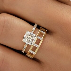 Custom Moissanite Gold Rings 18k 2 Carat Center 7*7mm Asscher Cut Moissanite Jewelry For Women