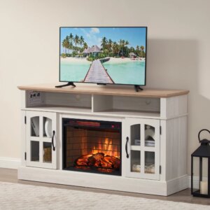 58″ Fireplace TV Stand, Entertainment Center with 23″ Electric Fireplace, TV Table for TVs up to 70 Inch, Media Console Cabinet