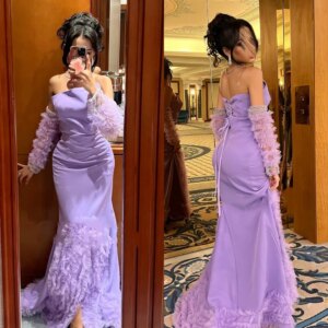 Customized Modern Style Strapless Trumpet / Mermaid Beading Sequined Tulle Floor-Length Satin Bespoke Occasion Dresses Evening