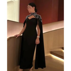 Saudi Arabia Elegant Evening Gowns Mermaid High Neck Prom Dresses Customized Beads Ankle Length Simple Party Dresses Zipper