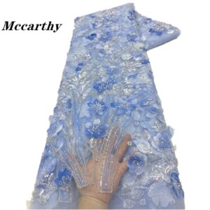 African 3D Flower Lace Fabric 2024 High Quality Lace 5 Yards Embroidery Sequins Mesh Lace Fabric For Women Wedding Party Dresses