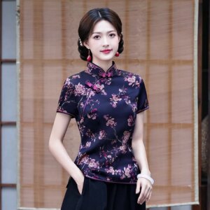 Summer Xiangyun Yarn Improved Retro Chinese Style Tea Cheongsam Qipao Women’s Dress Top Suit