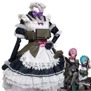 AGCOS Customized Rem Army Maid Cosplay Costume Woman Dresses Costumes Christmas Outfits Cosplay