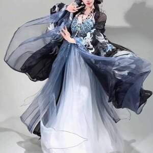 Carnival Halloween Cos Cosplay Chinese Traditional Dress Hezi Skirt Big Sleeved Shirt Chest Length Skirt Embroidery Hanfu