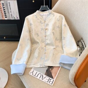 New Chinese style patchwork color jacquard sense coat women’s design temperament loose all over the top