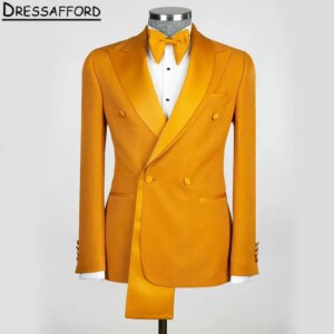 Orange Solid Formal Men Suits Two Pieces Evening Party Blazer Groom Wear ( Jacket+Pants )