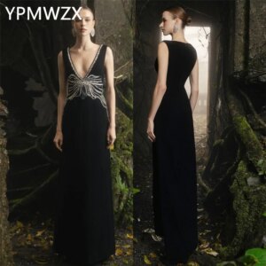 Customized Evening Dress Formal Women Party Occasion YPMWZX V-neck Column Floor Length Skirts Bespoke Occasio