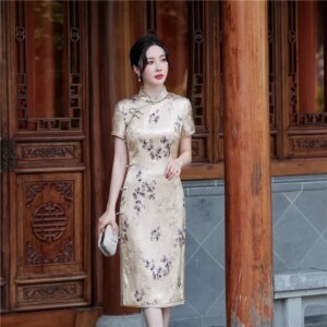 High Quality Improved High-End Real Silk Cheongsam Qipao Summer 2024 New Chinese Style Graceful Mid-Length Formal Dress