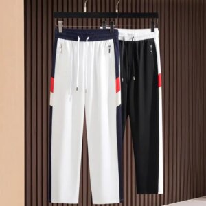 Summer fashion trend: color-blocking patchwork webbing ice silk mask, air layer, men’s sportswear straight sweatpants, casual pa