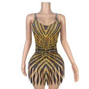 Sexy Sparkly Rhinestones Mini Backless Bodysuit Women Cocktail Birthday Party Evening Nightclub Outfit Stage Costume Meimei