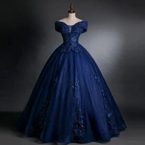 Off-Shoulder Ball Gown Quinceanera Dresses Vestidos De 15 Anos Glitter Tulle Applique Princess Birthday Party Customized