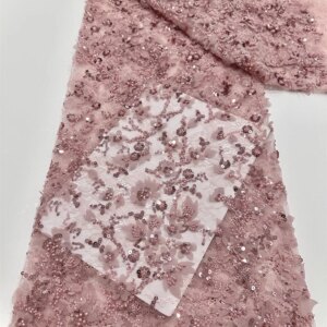 2025 Latest Gorgeous African Handmade Beads Laces Fabrics Luxury Nigerian Sequins Mesh Lace Fabric For Party Dress