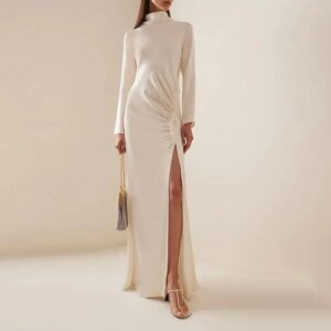 Dress Floor Length Luxury Birthday Evening Dress Full Sleeves Summer Elegant Wedding Party Gowns For Women High-Neck