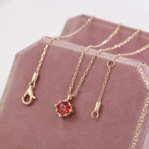 Provence jewelry 10K/14K yellow gold chain necklace round cut lab sapphire pink orange pendant necklace birthdaygirlfriend gift