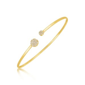 14k Yellow Gold High Polish Diamond Cluster Bangle 2mm