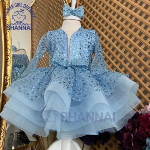 Custom Made Pink Fluffy Baby Girl Dress Sparkling Children Wedding Bridesmaid Birthday Party First Communion Flower Girl Dress