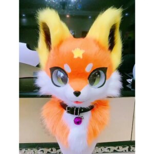 Orange Furuit Long-haired Cat and Fox Mascot Head Party Halloween Fur Role Play