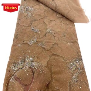 2025Latest Austria Best Quality Soft Elegant Luxrious Chiffon Lace with Stones Fabric for Wedding Evening Dresses NN2589_R