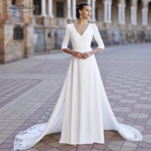 V-Neck Half Sleeve Wedding Dresses ,A Line Backless Bridal Gowns ,Vestido De Noivas DW1016